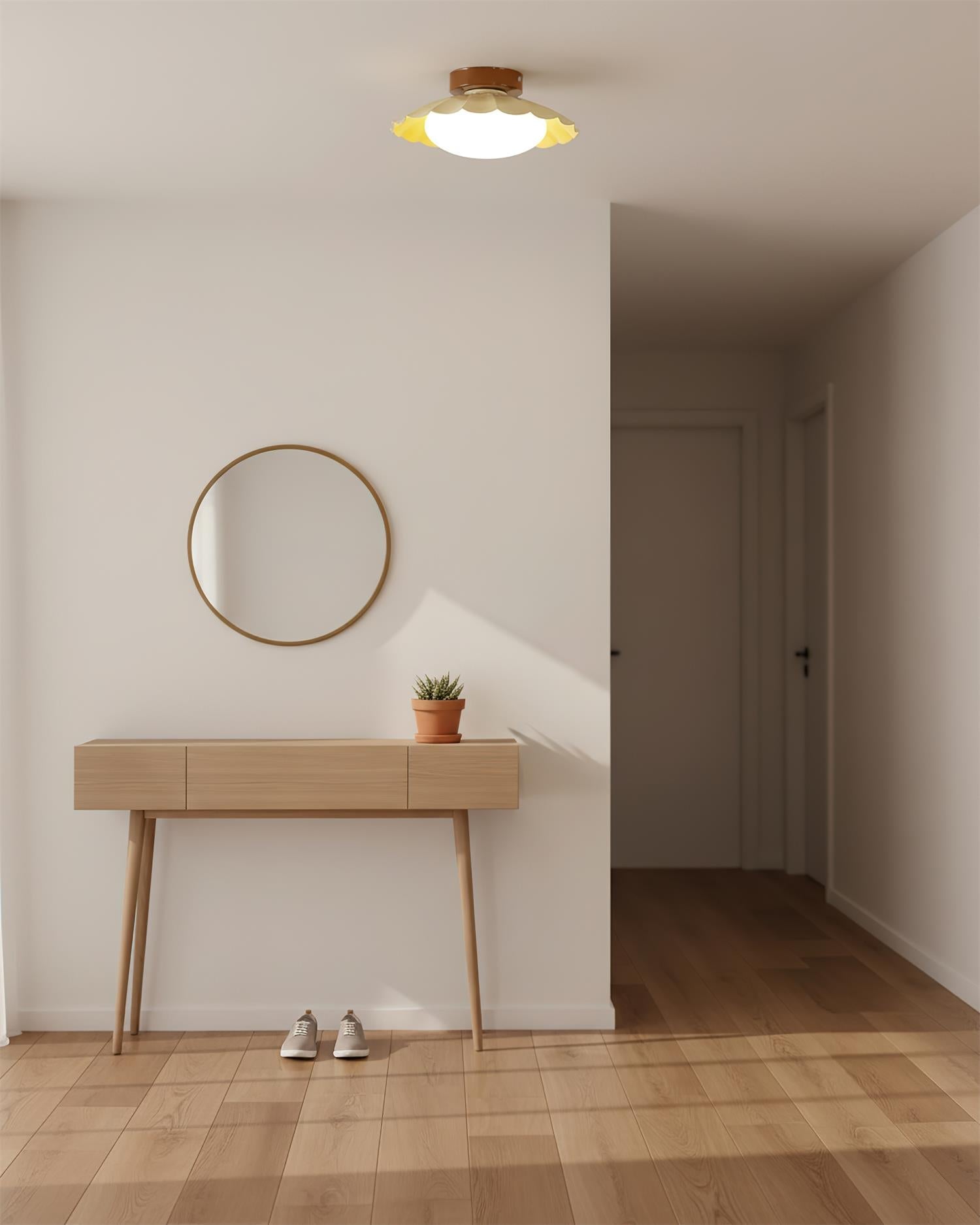 Ceiling Light Metal 9.8 in x 5.1 in Warm White LED Brown Beige White Walnut Living Room Bedroom Fixture | Thomler
