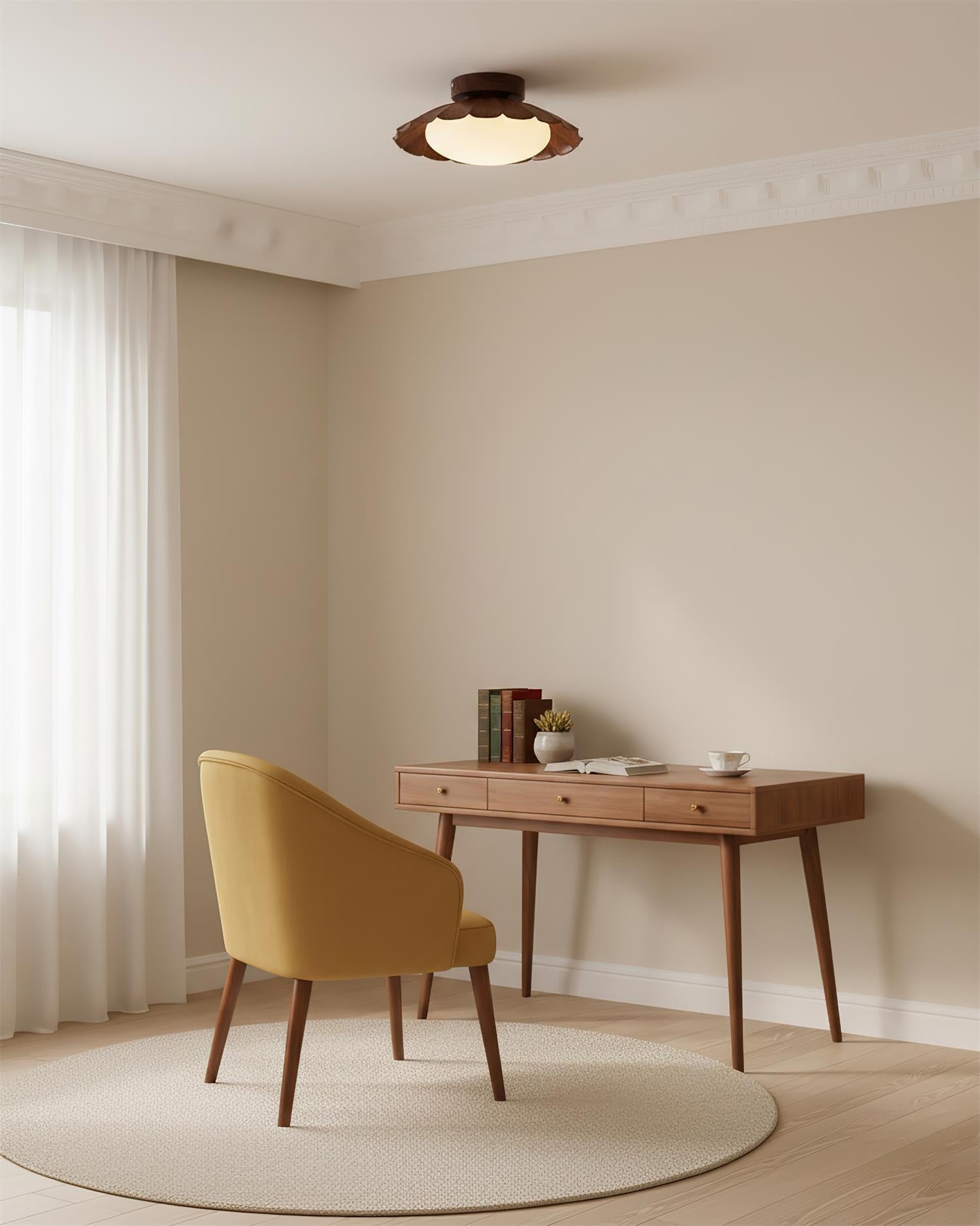 Ceiling Light Metal 9.8 in x 5.1 in Warm White LED Brown Beige White Walnut Living Room Bedroom Fixture | Thomler