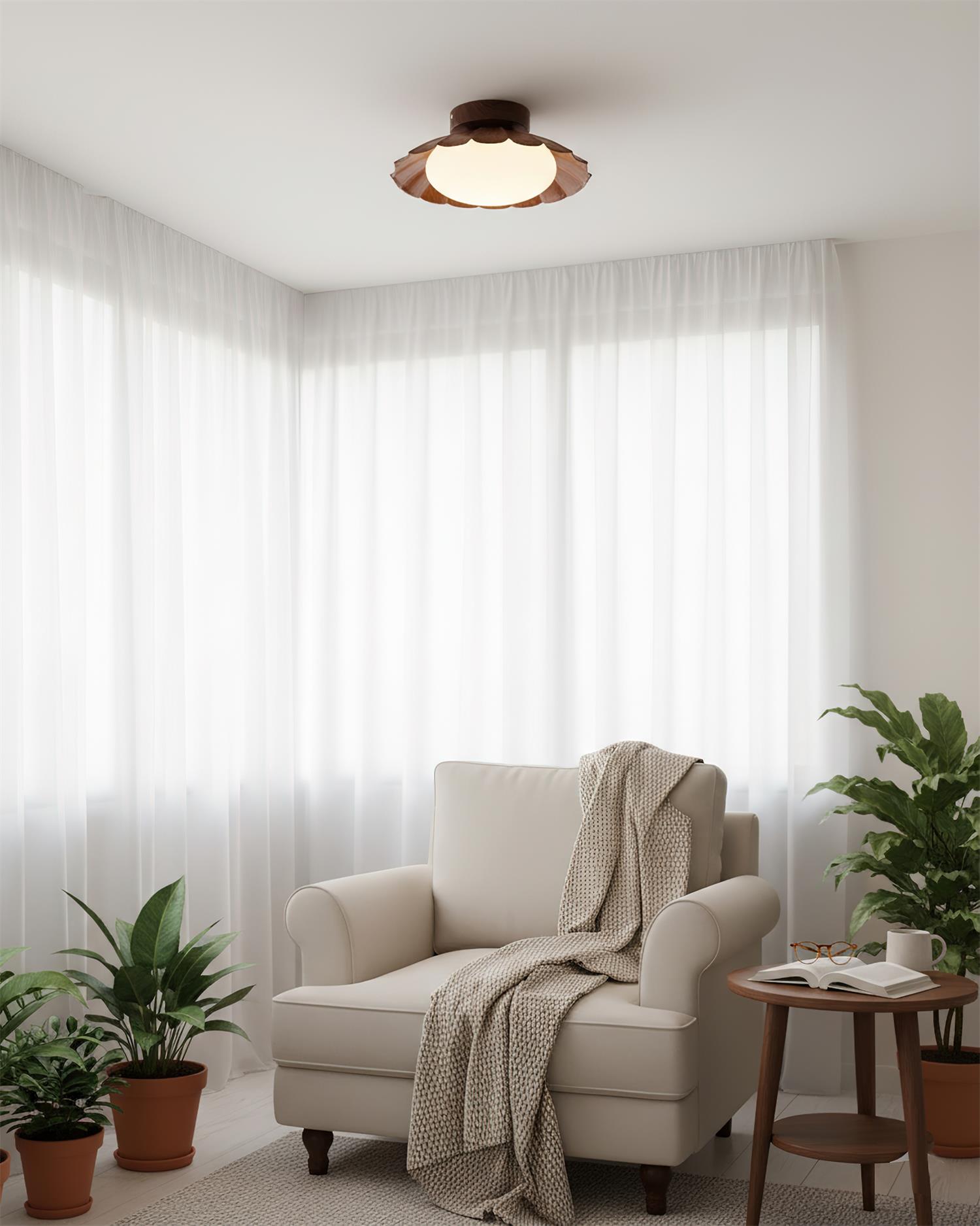 Ceiling Light Metal 9.8 in x 5.1 in Warm White LED Brown Beige White Walnut Living Room Bedroom Fixture | Thomler