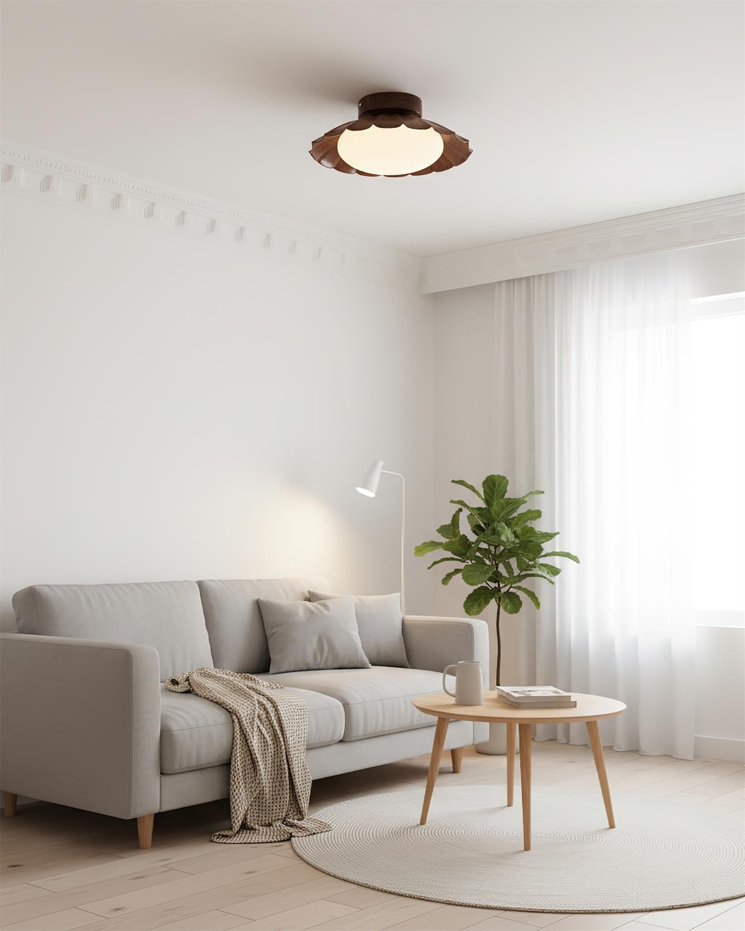 Ceiling Light Metal 9.8 in x 5.1 in Warm White LED Brown Beige White Walnut Living Room Bedroom Fixture | Thomler
