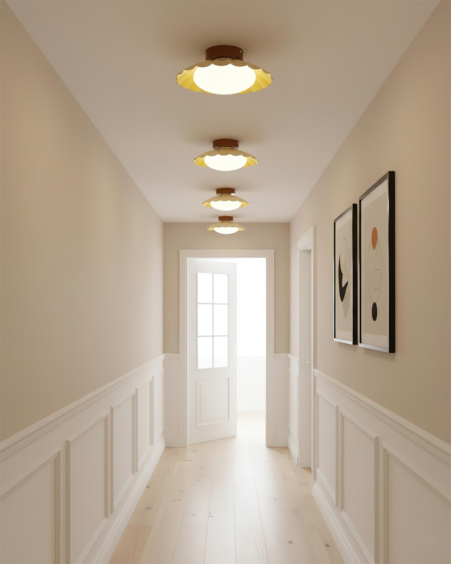 Ceiling Light Metal 9.8 in x 5.1 in Warm White LED Brown Beige White Walnut Living Room Bedroom Fixture | Thomler