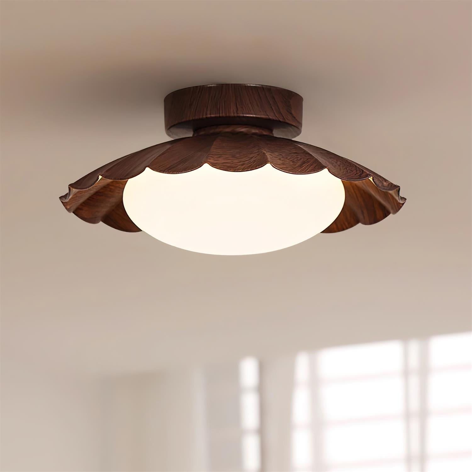 Ceiling Light Metal 9.8 in x 5.1 in Warm White LED Brown Beige White Walnut Living Room Bedroom Fixture | Thomler
