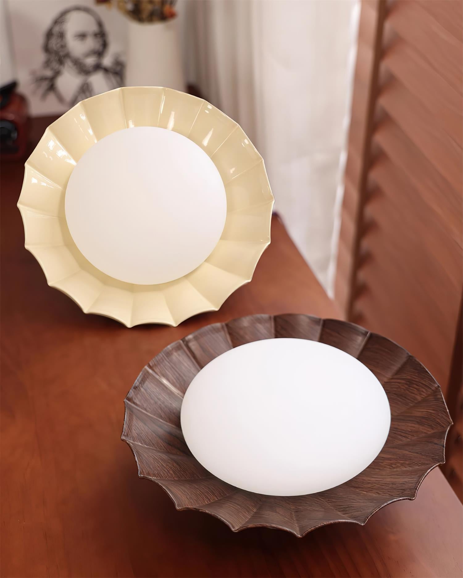 Ceiling Light Metal 9.8 in x 5.1 in Warm White LED Brown Beige White Walnut Living Room Bedroom Fixture | Thomler