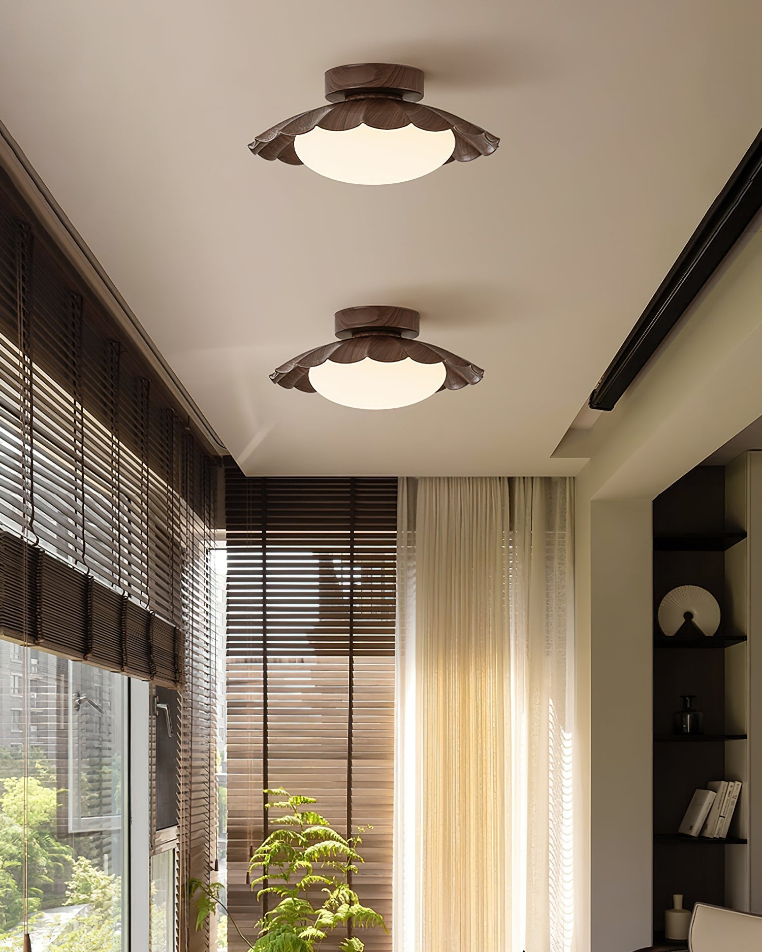 Ceiling Light Metal 9.8 in x 5.1 in Warm White LED Brown Beige White Walnut Living Room Bedroom Fixture | Thomler