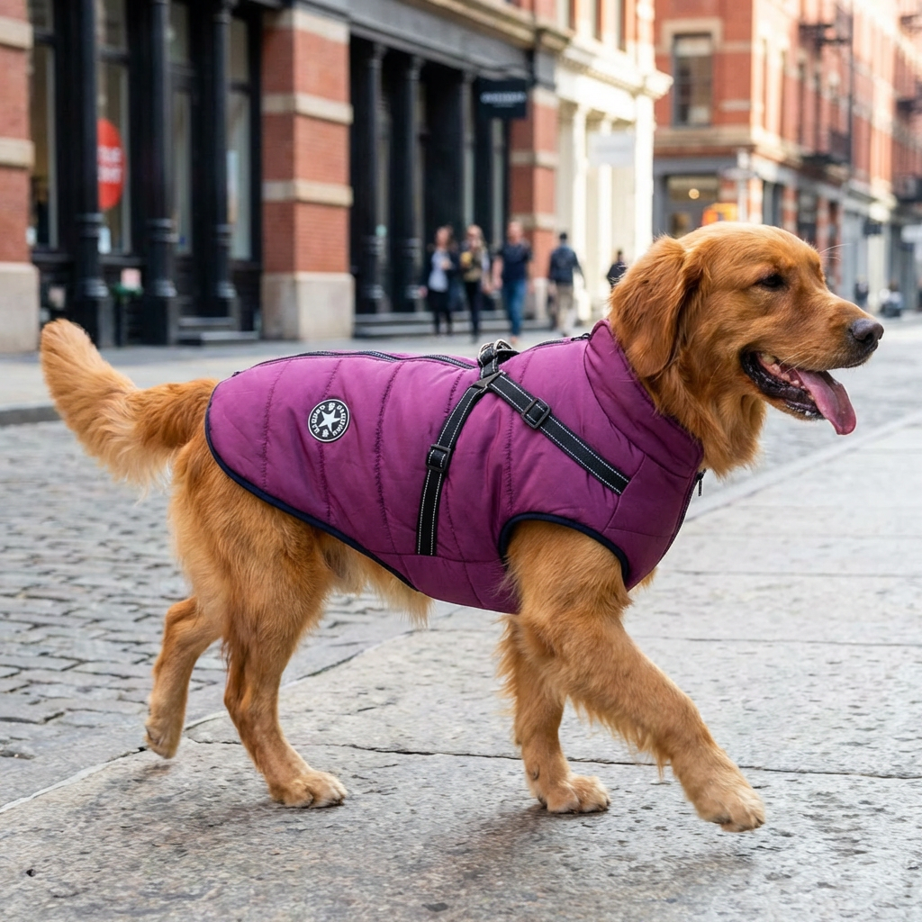 Cold-Weather Dog Coat with Fleece Lining & Leash Attachment — Weatherproof Outerwear for Active Pups, All Breeds, Reflective Safety Trim | Thomler