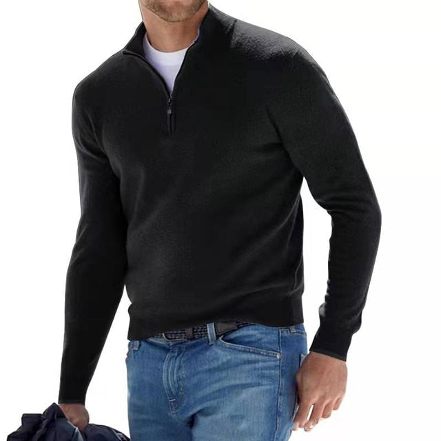 Men's Merino Wool Quarter-Zip Sweater – Textured Knit V-Neck Pullover for Work & Casual Wear | Thomler