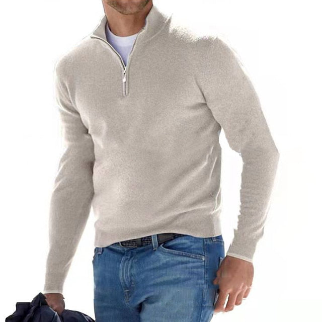 Men's Merino Wool Quarter-Zip Sweater – Textured Knit V-Neck Pullover for Work & Casual Wear | Thomler