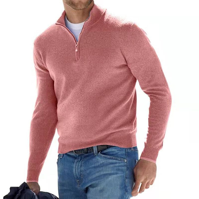 Men's Merino Wool Quarter-Zip Sweater – Textured Knit V-Neck Pullover for Work & Casual Wear | Thomler