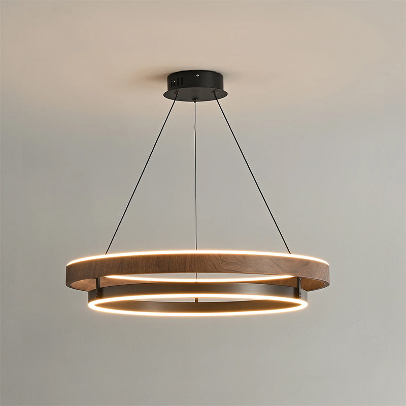 Chandelier Metal Double Ring 23.6 in LED Dining Room Modern Ceiling Light Fixture Adjustable Hanging | Thomler
