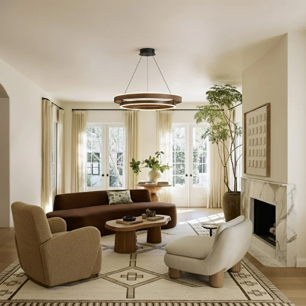 Chandelier Metal Double Ring 23.6 in LED Dining Room Modern Ceiling Light Fixture Adjustable Hanging | Thomler