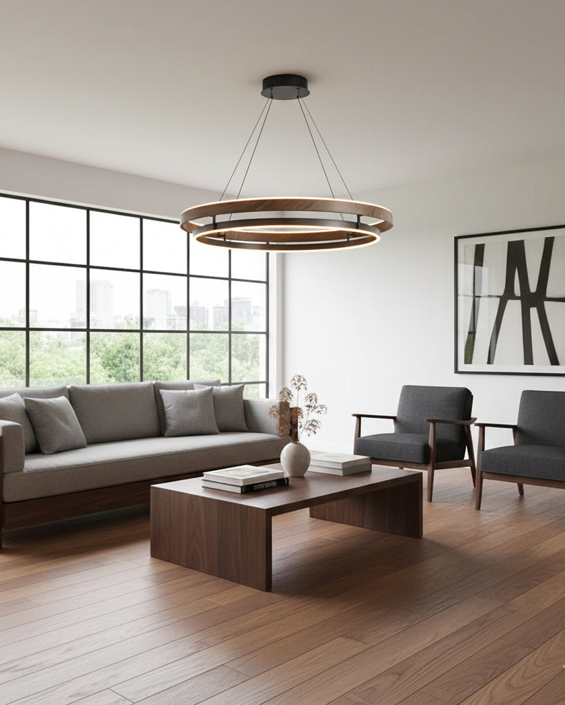 Chandelier Metal Double Ring 23.6 in LED Dining Room Modern Ceiling Light Fixture Adjustable Hanging | Thomler