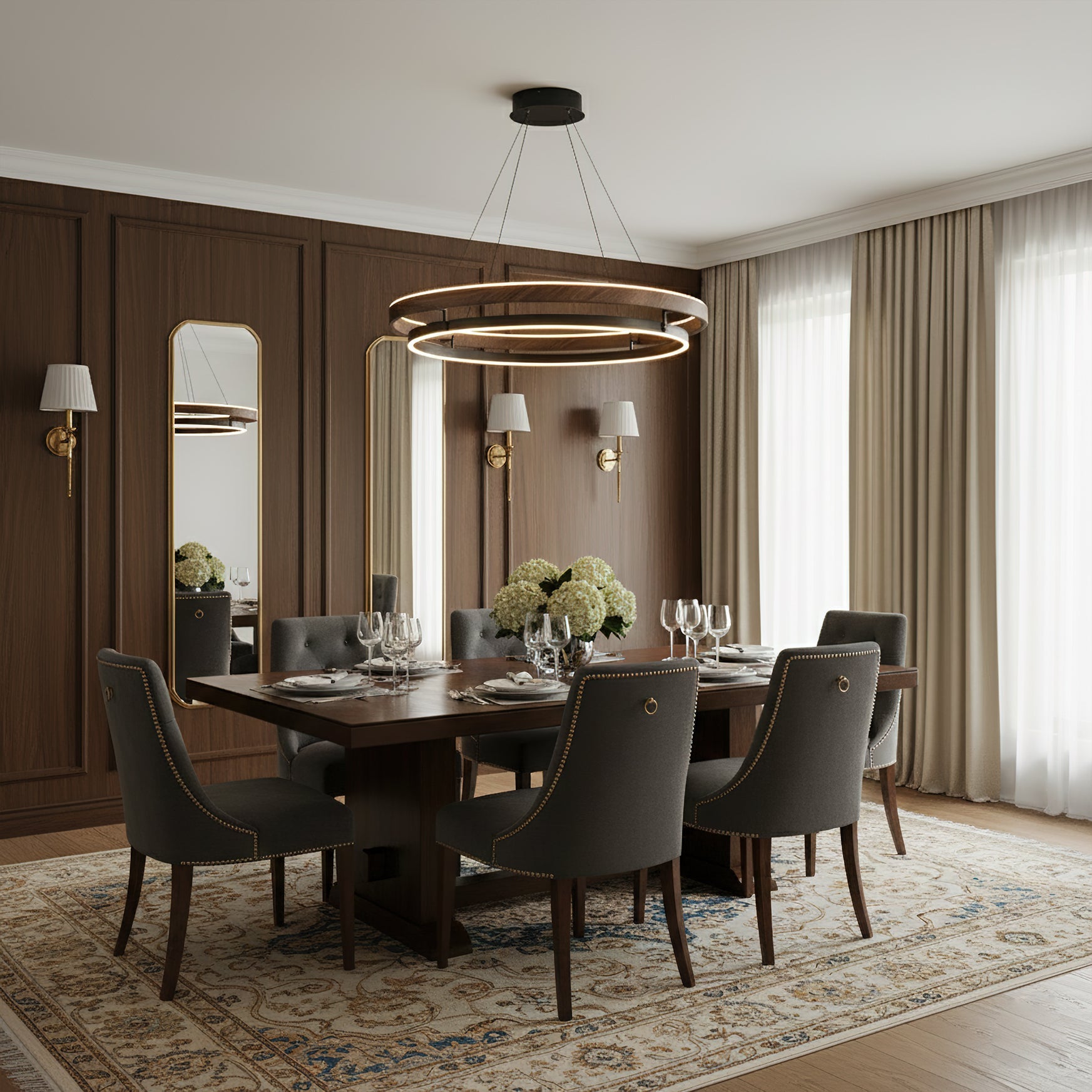 Chandelier Metal Double Ring 23.6 in LED Dining Room Modern Ceiling Light Fixture Adjustable Hanging | Thomler
