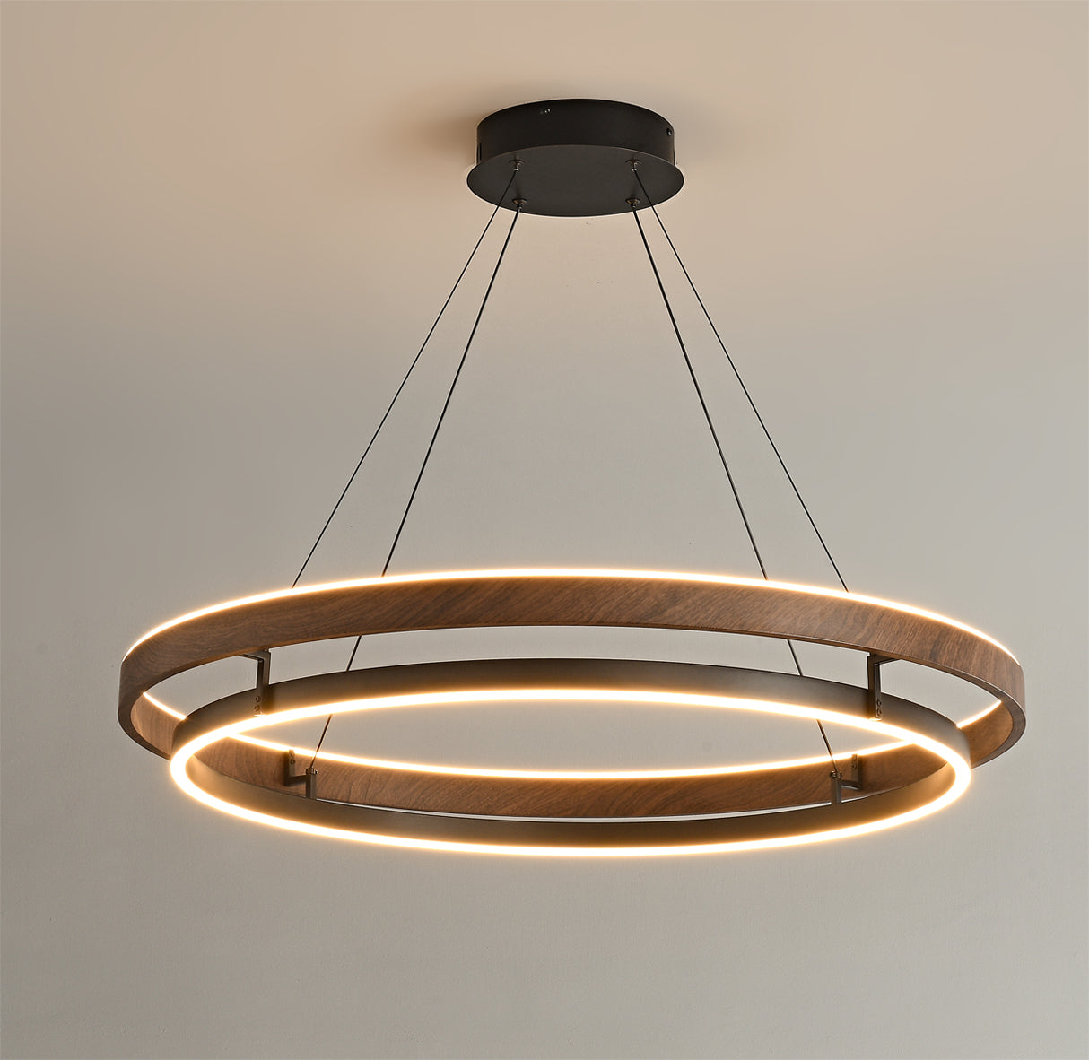 Chandelier Metal Double Ring 23.6 in LED Dining Room Modern Ceiling Light Fixture Adjustable Hanging | Thomler