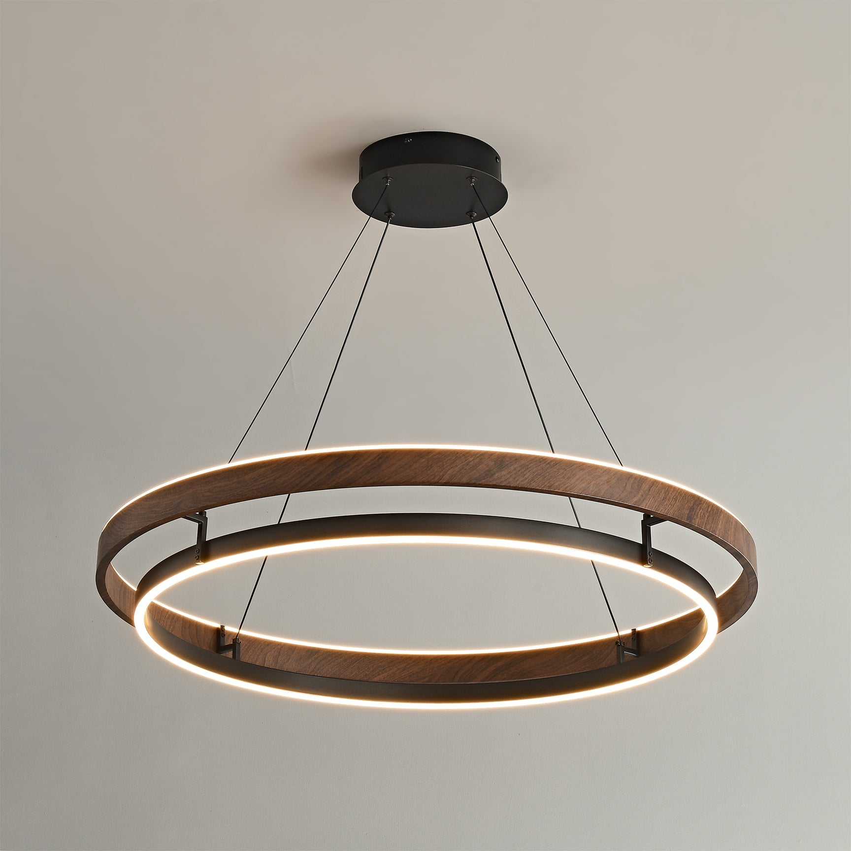 Chandelier Metal Double Ring 23.6 in LED Dining Room Modern Ceiling Light Fixture Adjustable Hanging | Thomler