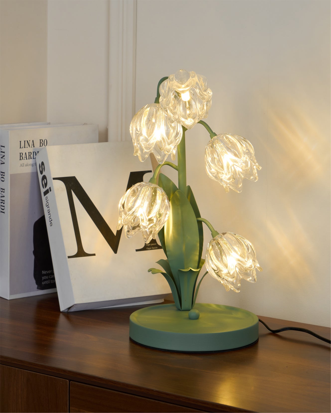 Table Lamp Glass Flower 7 in Decorative Green Indoor Bedroom Living Room Accent Lighting | Thomler