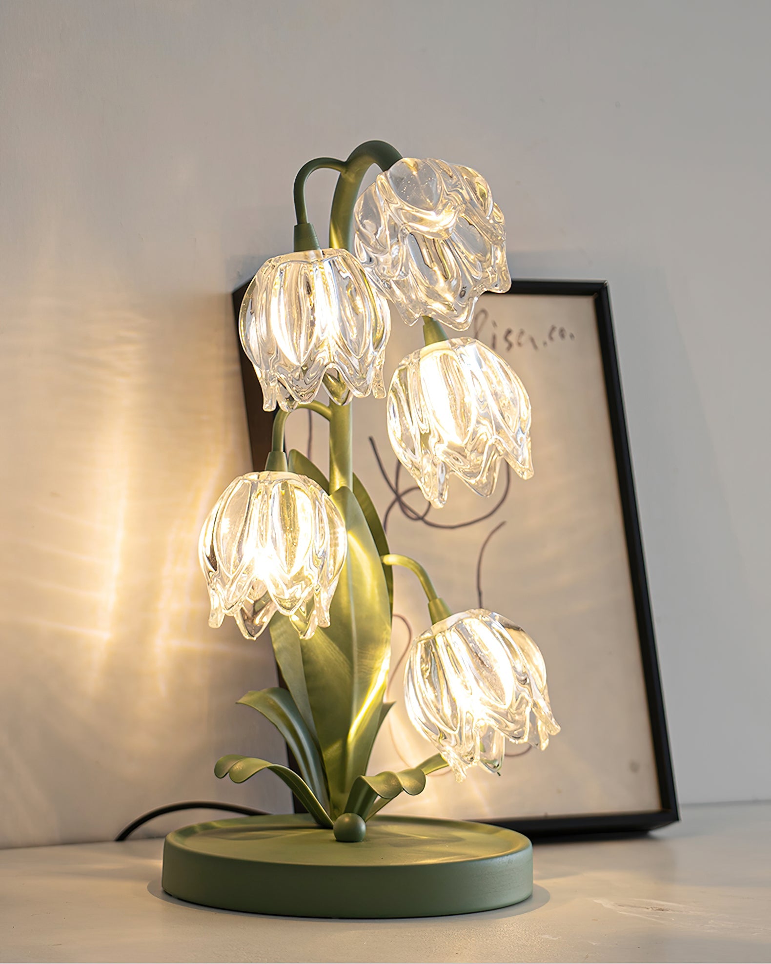 Table Lamp Glass Flower 7 in Decorative Green Indoor Bedroom Living Room Accent Lighting | Thomler