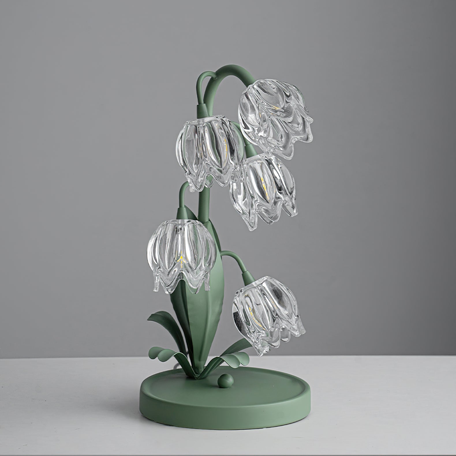 Table Lamp Glass Flower 7 in Decorative Green Indoor Bedroom Living Room Accent Lighting | Thomler