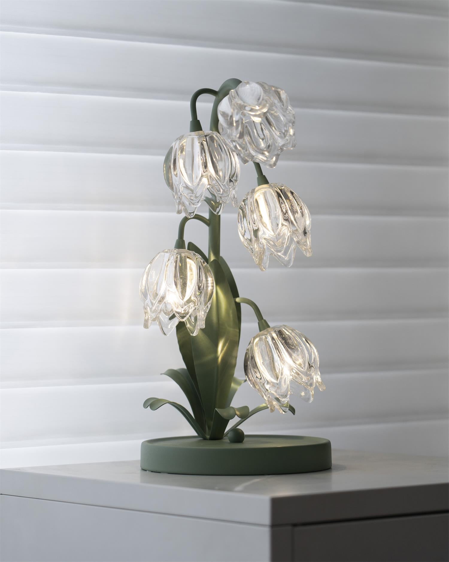 Table Lamp Glass Flower 7 in Decorative Green Indoor Bedroom Living Room Accent Lighting | Thomler