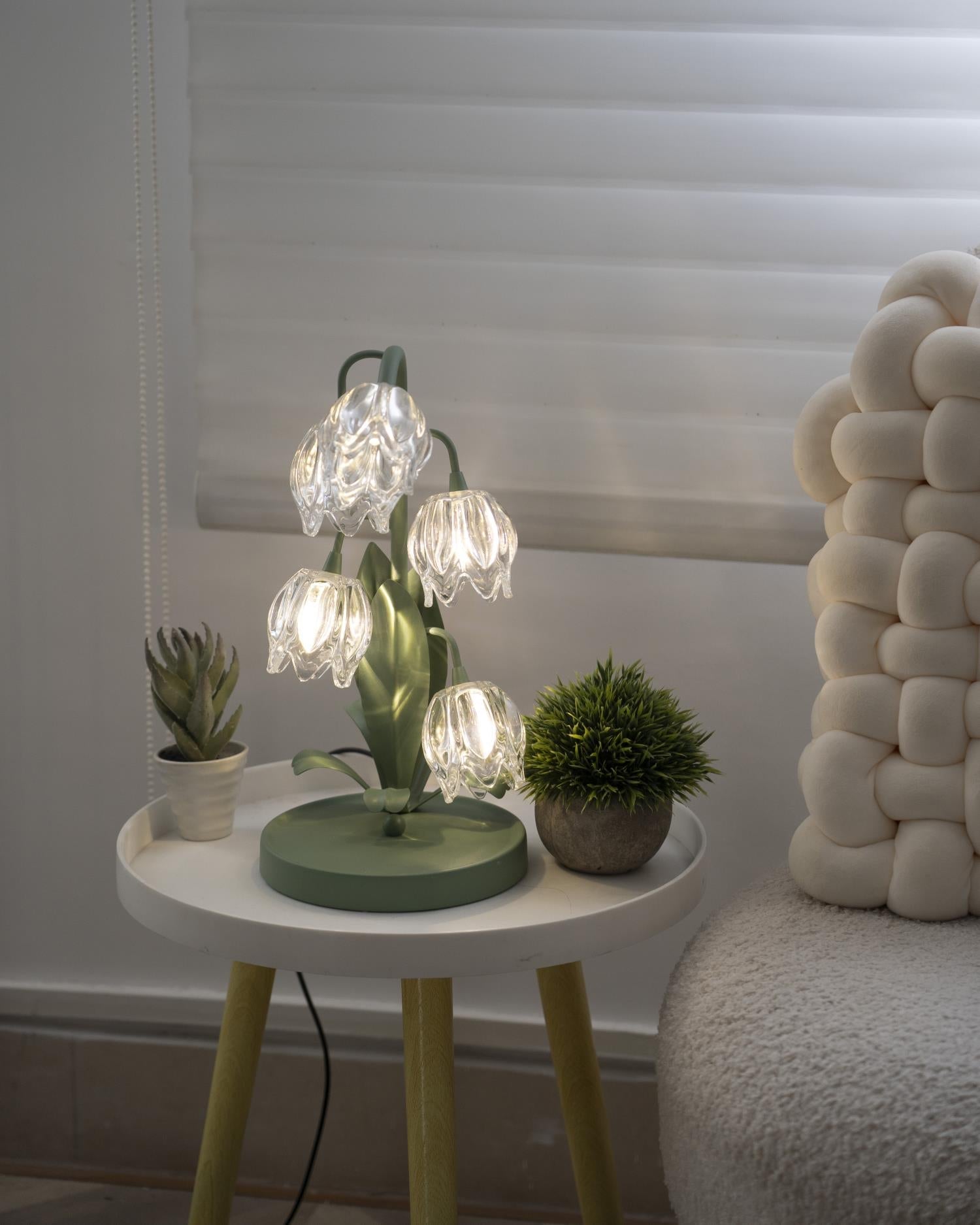 Table Lamp Glass Flower 7 in Decorative Green Indoor Bedroom Living Room Accent Lighting | Thomler