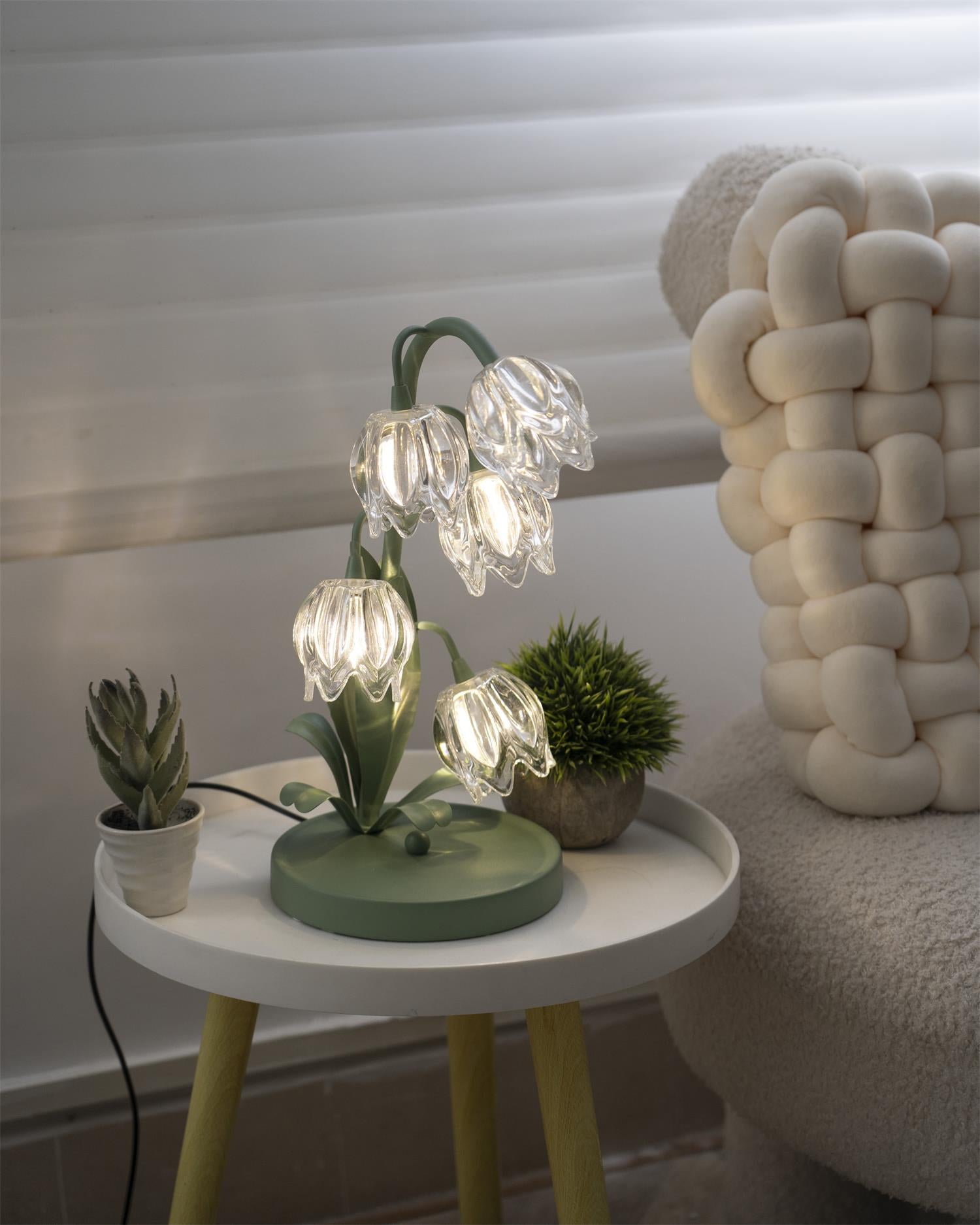 Table Lamp Glass Flower 7 in Decorative Green Indoor Bedroom Living Room Accent Lighting | Thomler