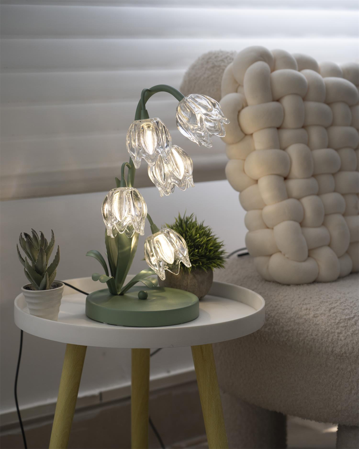 Table Lamp Glass Flower 7 in Decorative Green Indoor Bedroom Living Room Accent Lighting | Thomler