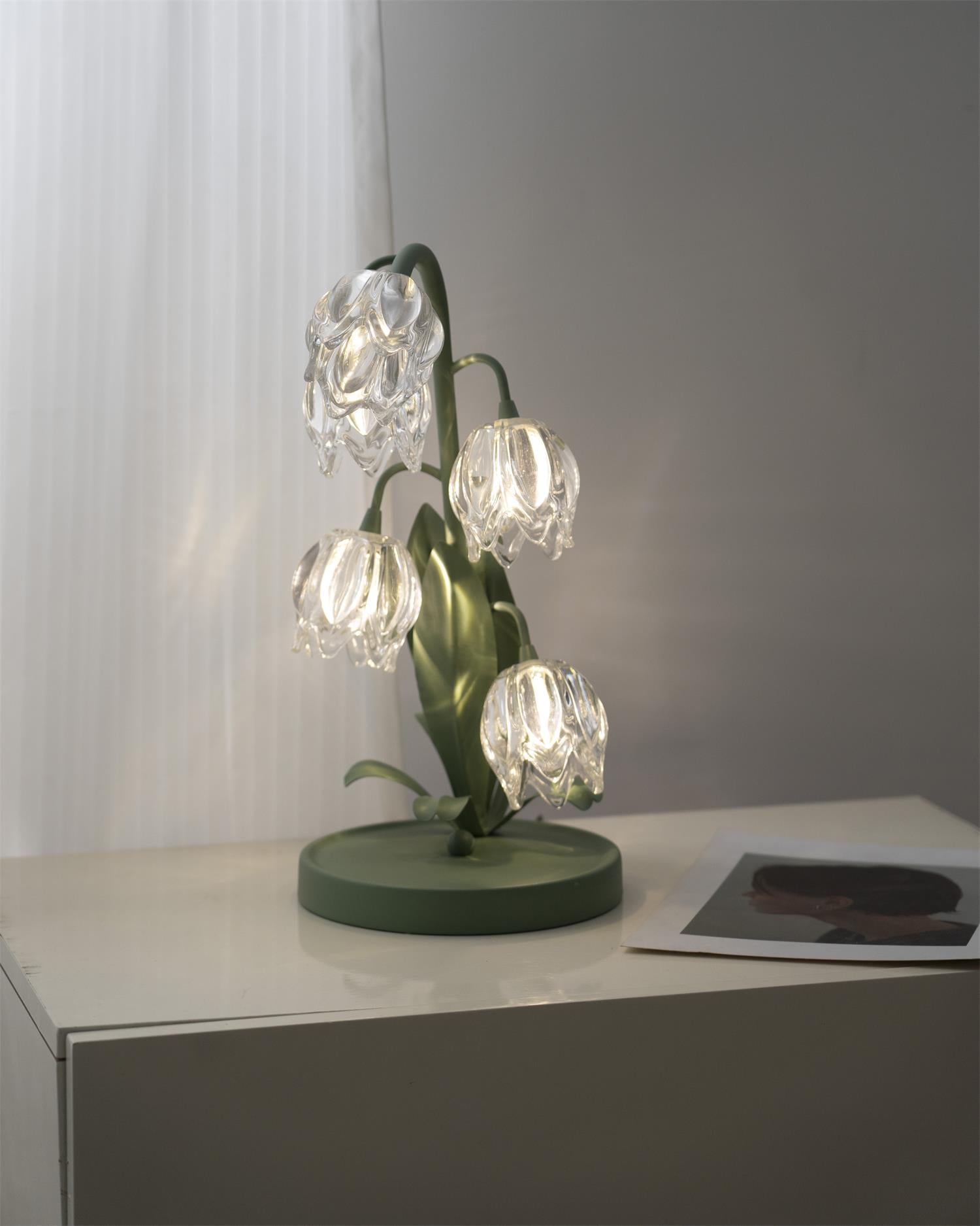 Table Lamp Glass Flower 7 in Decorative Green Indoor Bedroom Living Room Accent Lighting | Thomler