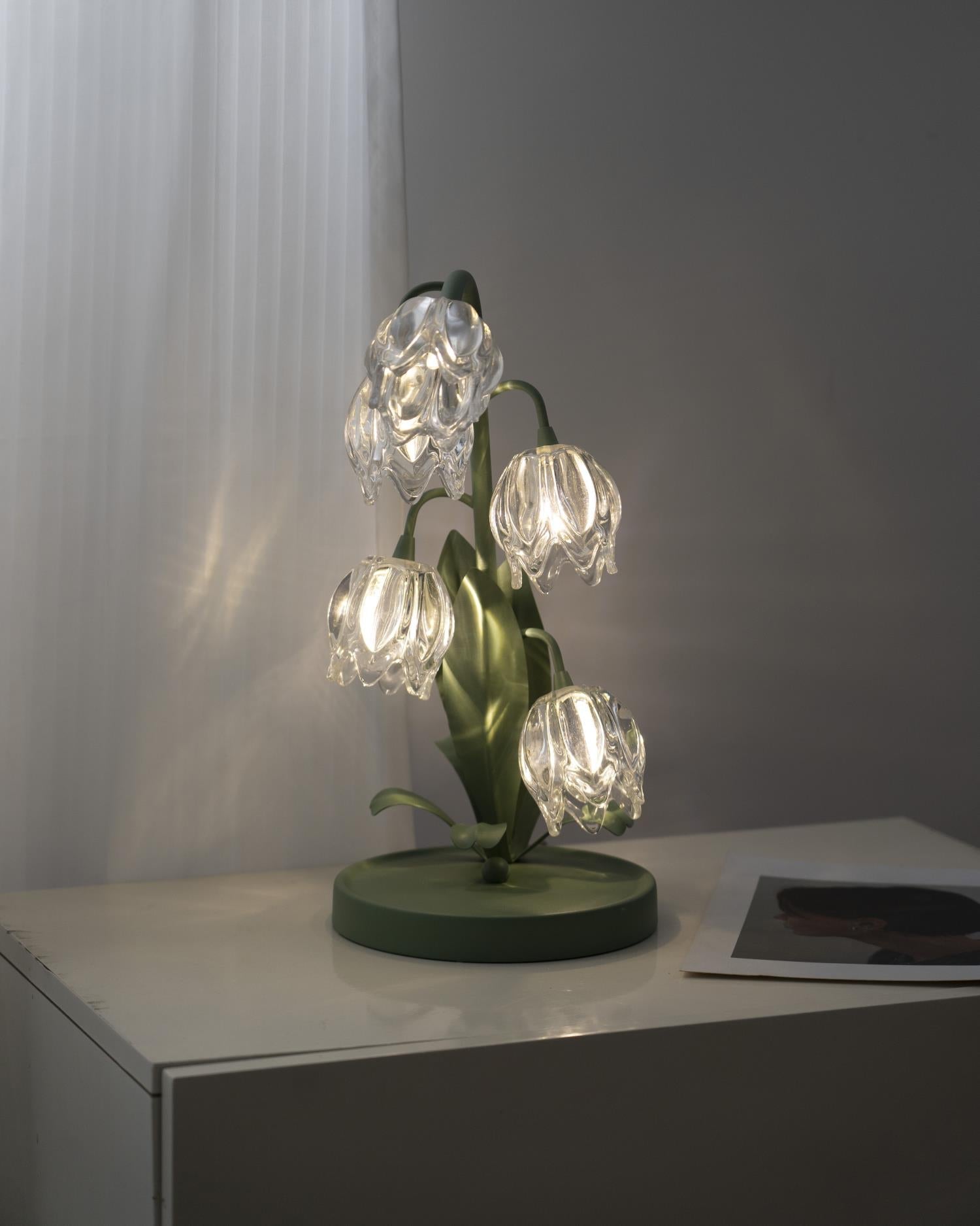 Table Lamp Glass Flower 7 in Decorative Green Indoor Bedroom Living Room Accent Lighting | Thomler