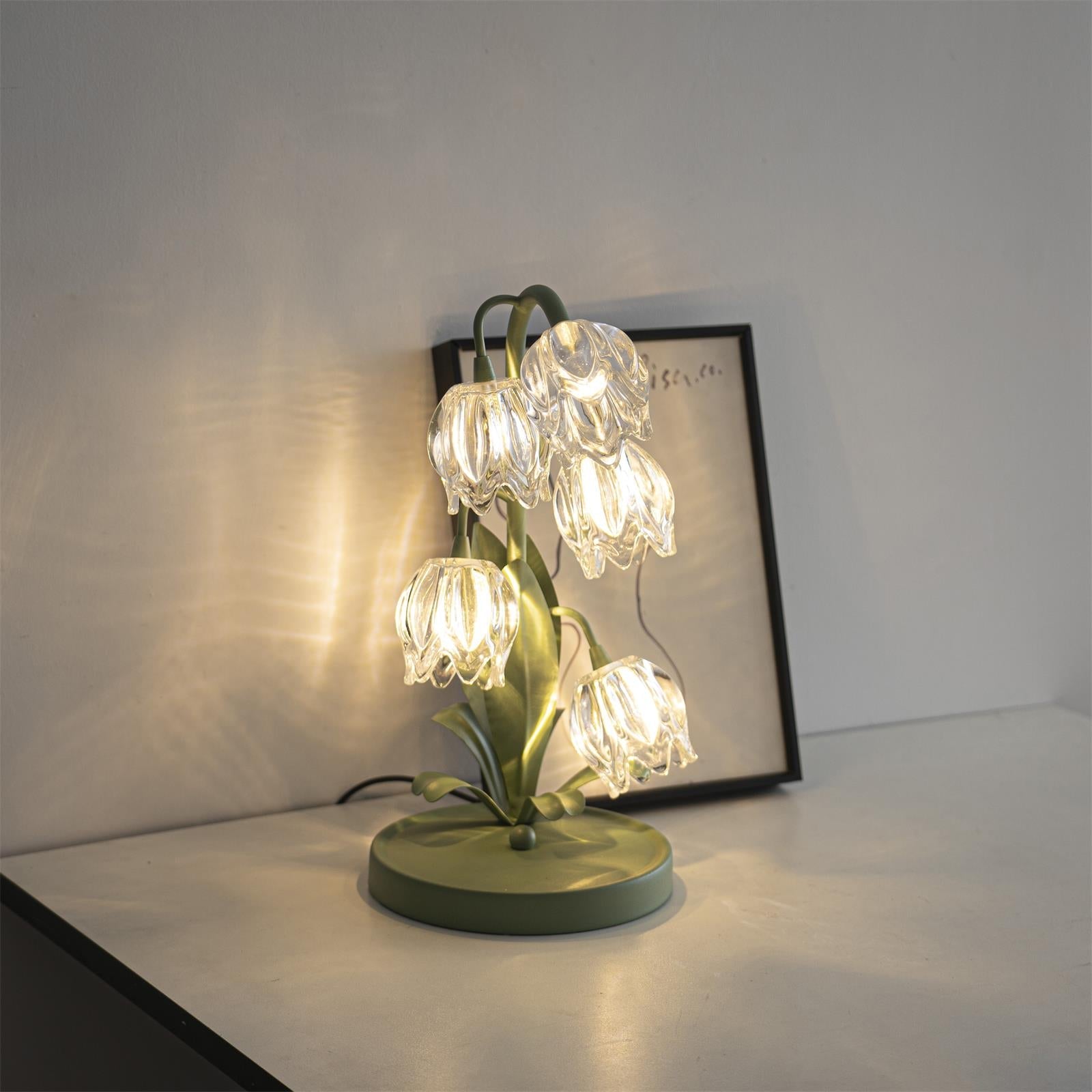 Table Lamp Glass Flower 7 in Decorative Green Indoor Bedroom Living Room Accent Lighting | Thomler