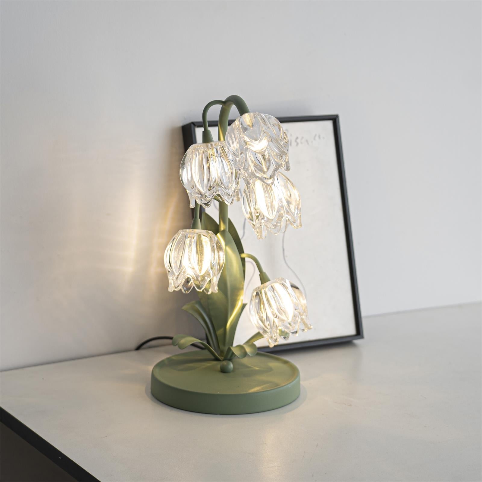 Table Lamp Glass Flower 7 in Decorative Green Indoor Bedroom Living Room Accent Lighting | Thomler