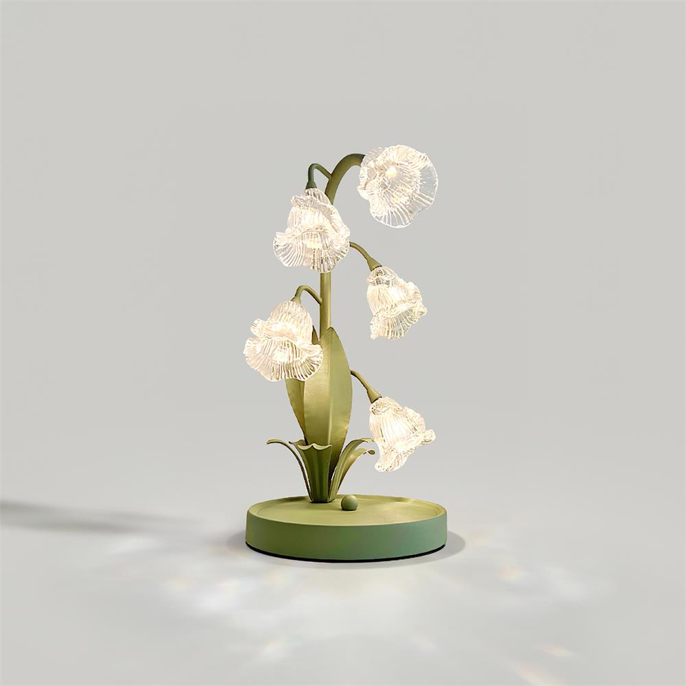 Table Lamp Glass Flower 7 in Decorative Green Indoor Bedroom Living Room Accent Lighting | Thomler
