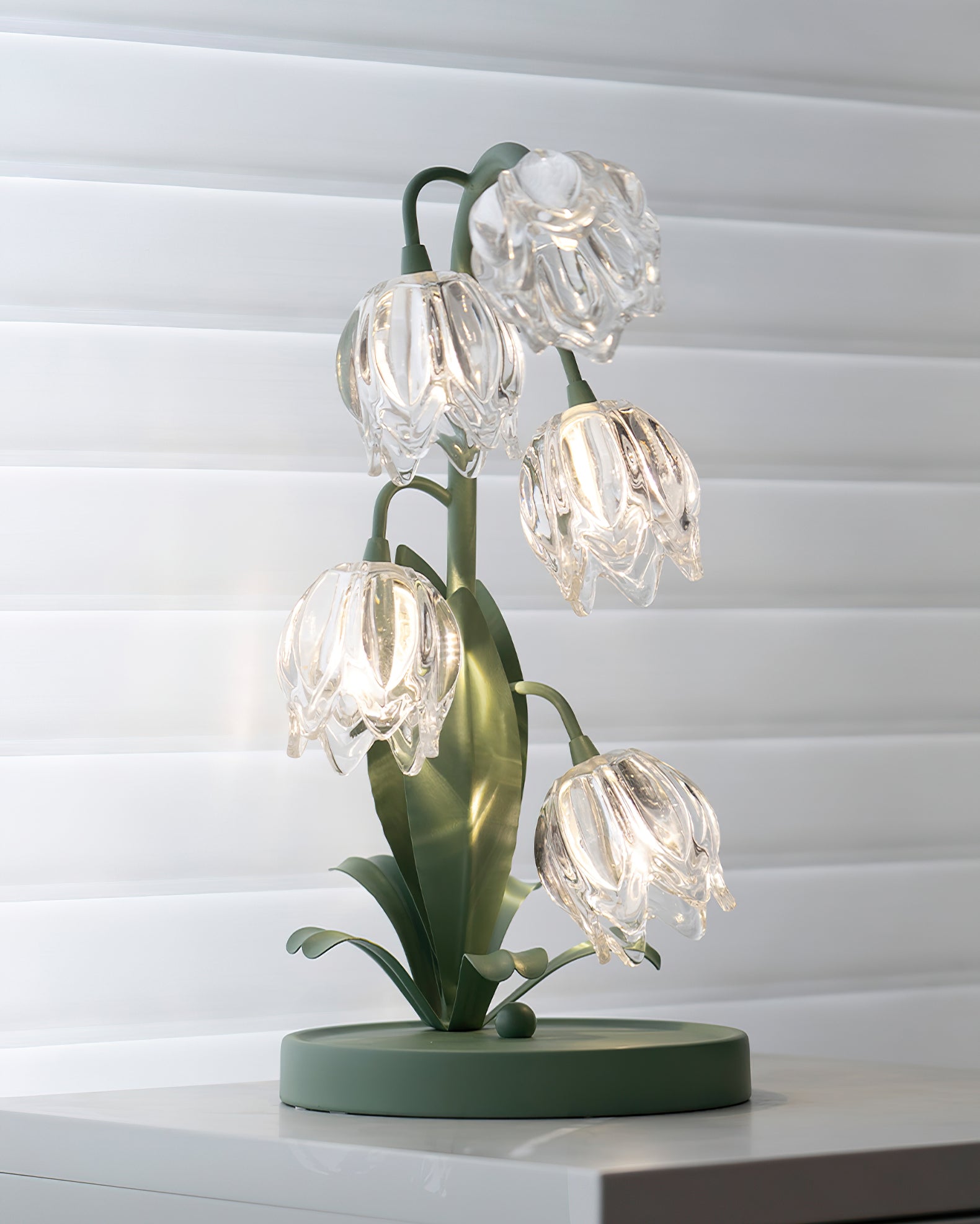 Table Lamp Glass Flower 7 in Decorative Green Indoor Bedroom Living Room Accent Lighting | Thomler