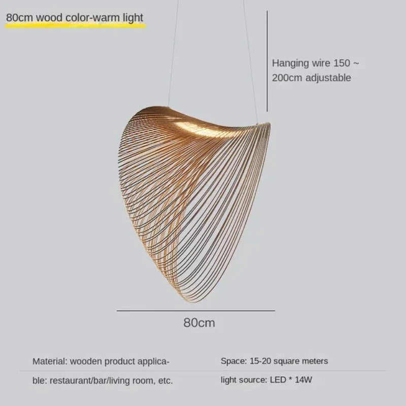 Pendant Light Wood LED 8W Natural Adjustable 200.0 cm Dining Room Restaurant Hanging Ceiling Lamp | Thomler