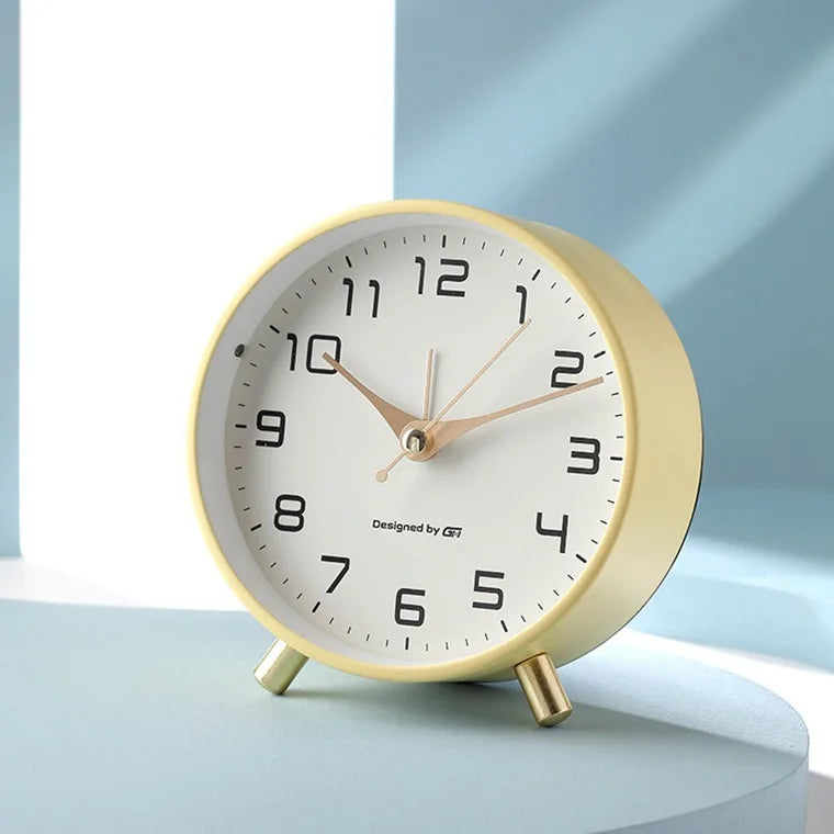 Table Clock Metal Glass 12.0 cm Silent Movement White Bedroom Living Room Desk Clock Scandinavian Minimalist Decor | Thomler