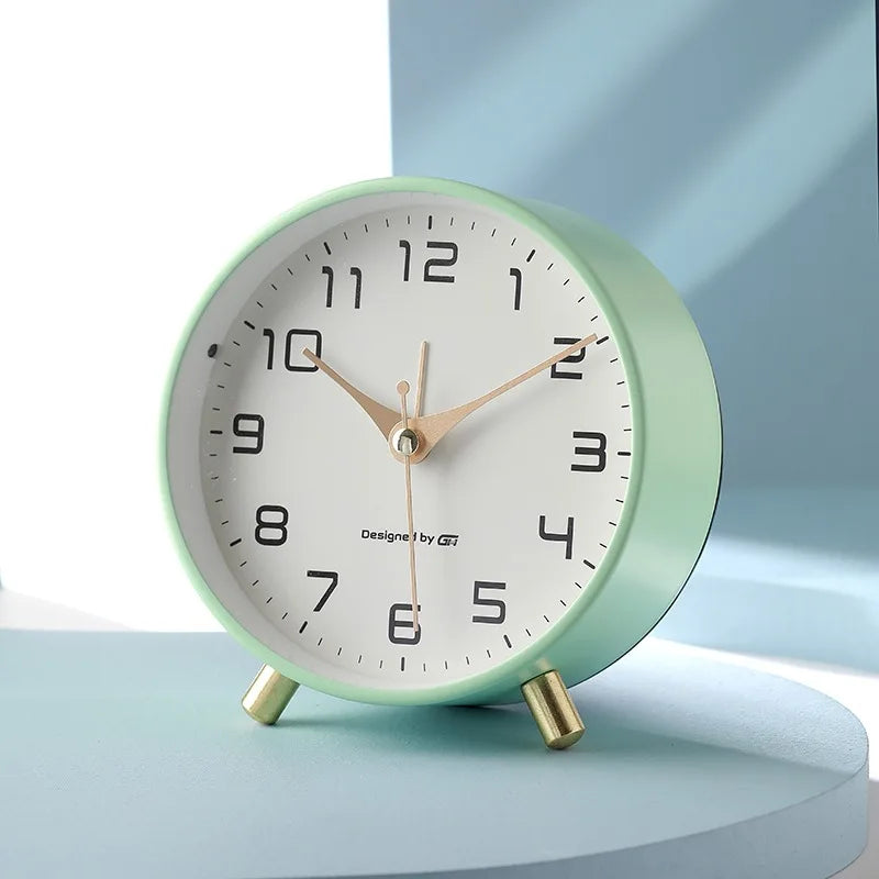 Table Clock Metal Glass 12.0 cm Silent Movement White Bedroom Living Room Desk Clock Scandinavian Minimalist Decor | Thomler
