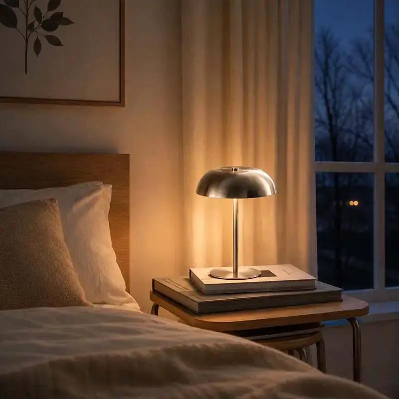 Rechargeable Cordless LED Table Lamp with Touch Dimming & Adjustable Height – Mushroom Design | Thomler