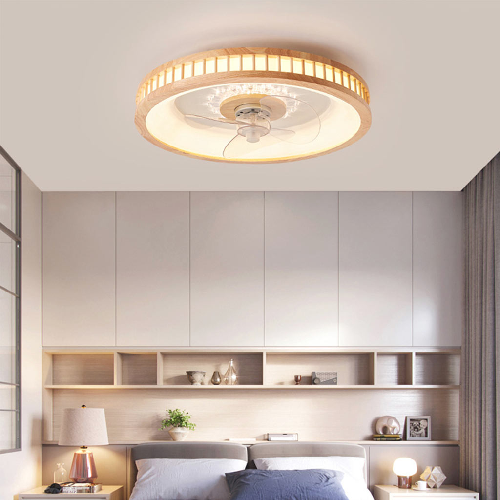 Ceiling Fan Wood Acrylic 19.7 in LED Flush Mount Living Room Bedroom Modern Low Profile Air Circulation Light Fixture | Thomler