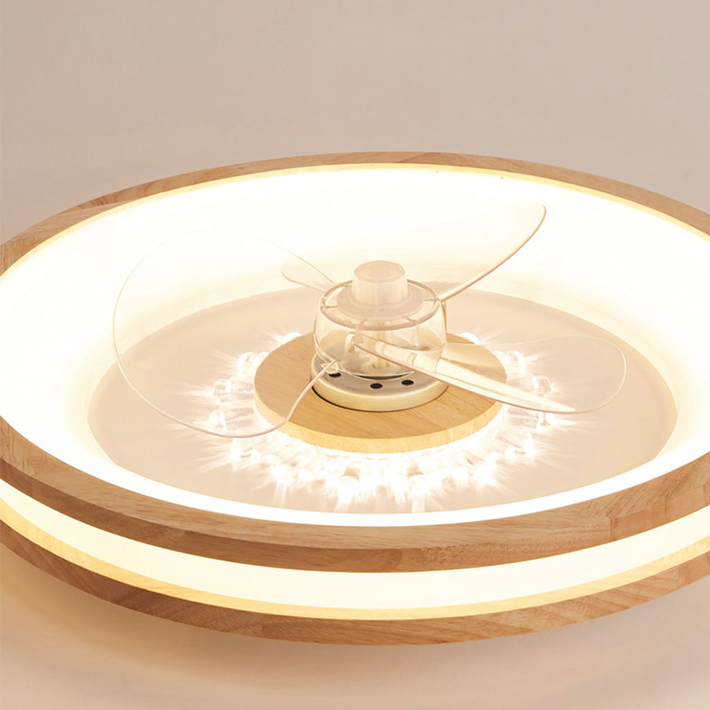 Ceiling Fan Wood Acrylic 19.7 in LED Flush Mount Living Room Bedroom Modern Low Profile Air Circulation Light Fixture | Thomler