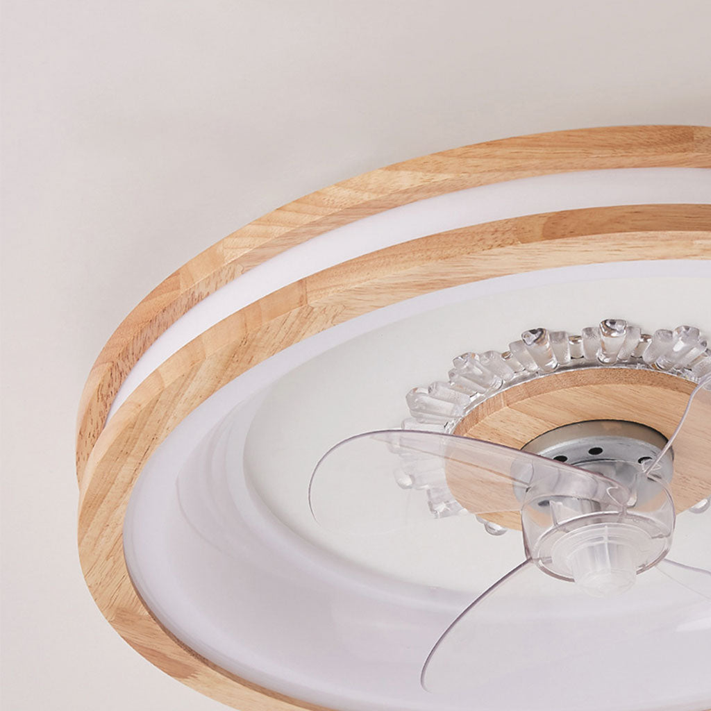 Ceiling Fan Wood Acrylic 19.7 in LED Flush Mount Living Room Bedroom Modern Low Profile Air Circulation Light Fixture | Thomler