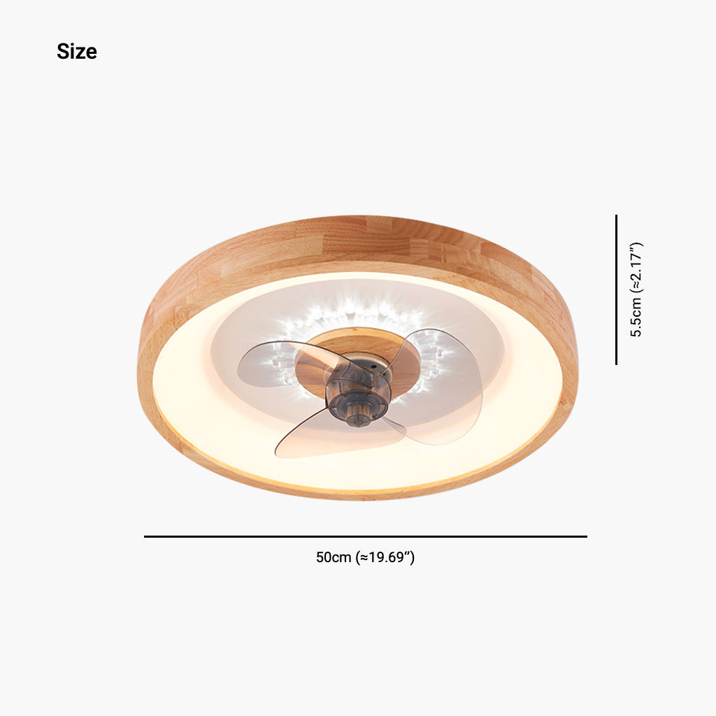Ceiling Fan Wood Acrylic 19.7 in LED Flush Mount Living Room Bedroom Modern Low Profile Air Circulation Light Fixture | Thomler
