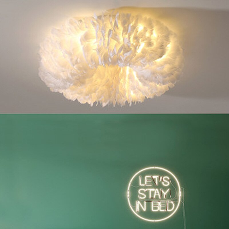 Ceiling Light Feather Metal 40W Warm White Bedroom Living Room Flush Mount Indoor Lamp | Thomler