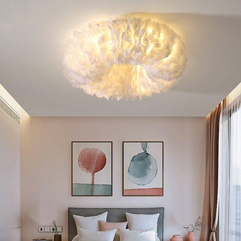Ceiling Light Feather Metal 40W Warm White Bedroom Living Room Flush Mount Indoor Lamp | Thomler