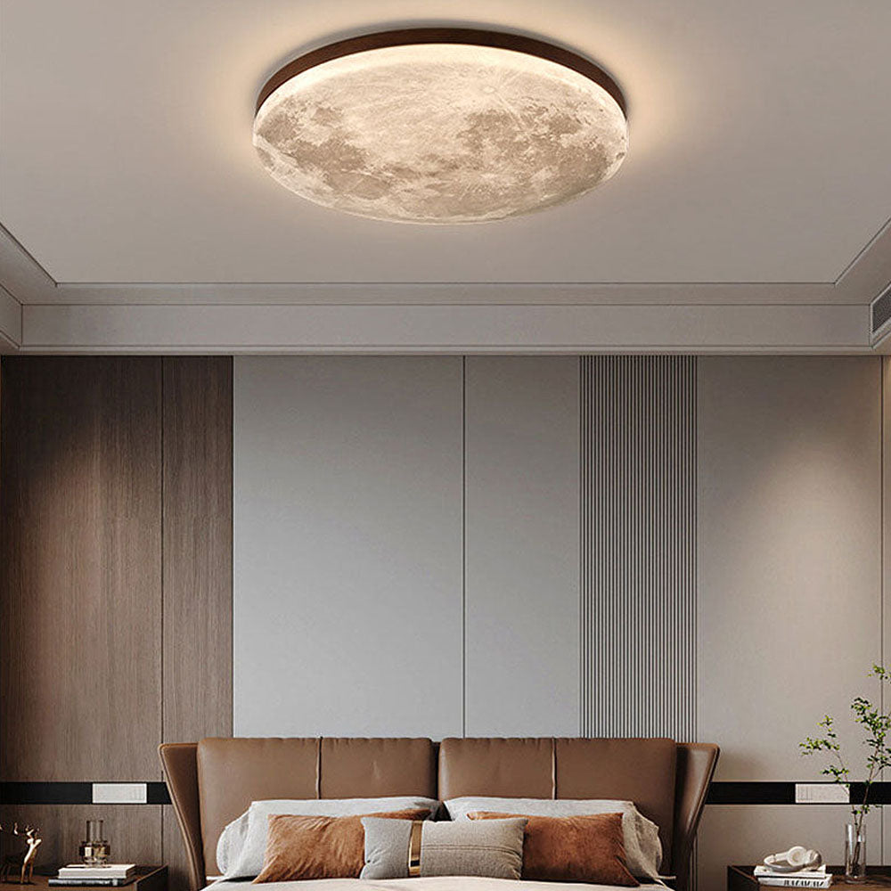 Ceiling Light Wood Acrylic 48.0 cm Moon Design Bedroom Living Room Flush Mount LED Ambient Lighting | Thomler