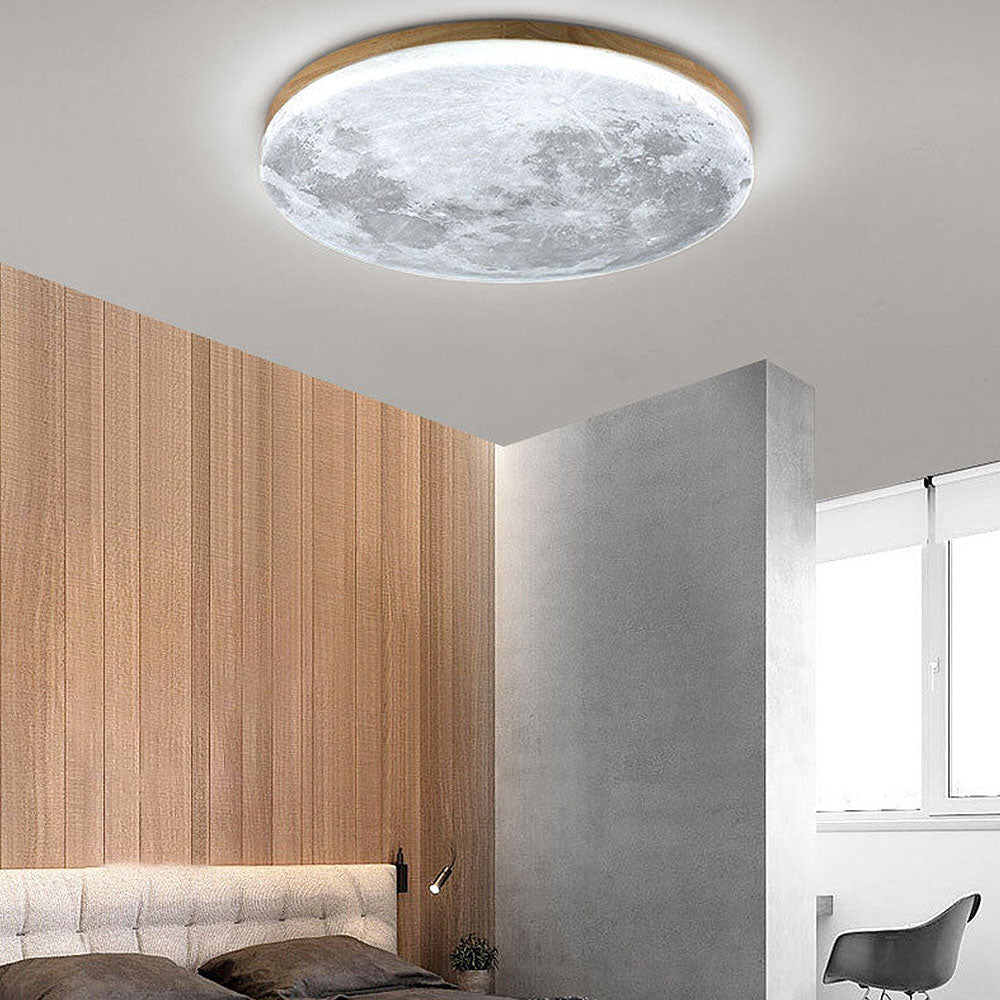 Ceiling Lamp Wood Acrylic 48.0 cm Moon Design Bedroom Living Room Flush Mount Ambient LED Light | Thomler