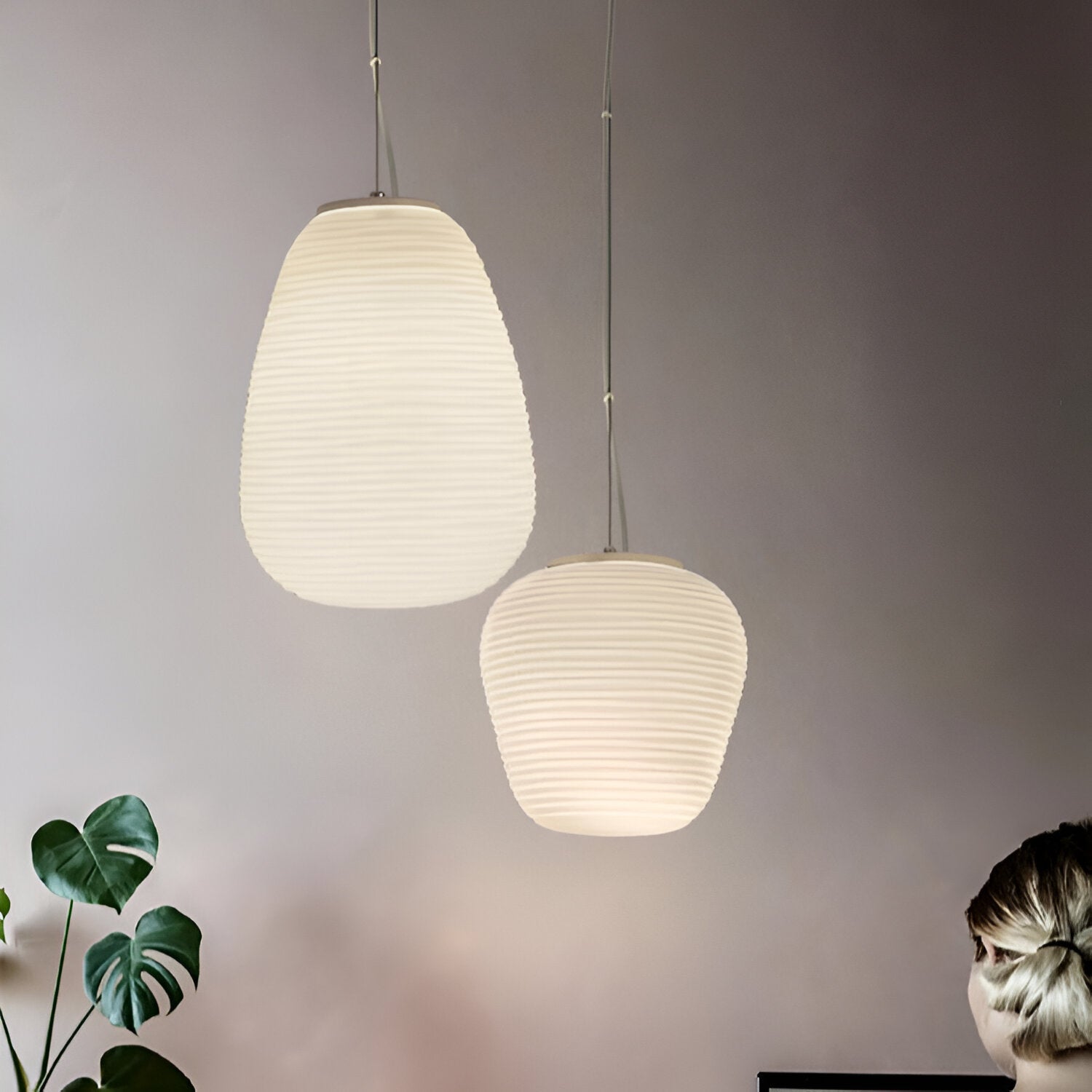 Opaline Pendant Light Ribbed Glass LED 13.4 in Adjustable Café Dining Room Hanging Lamp | Thomler