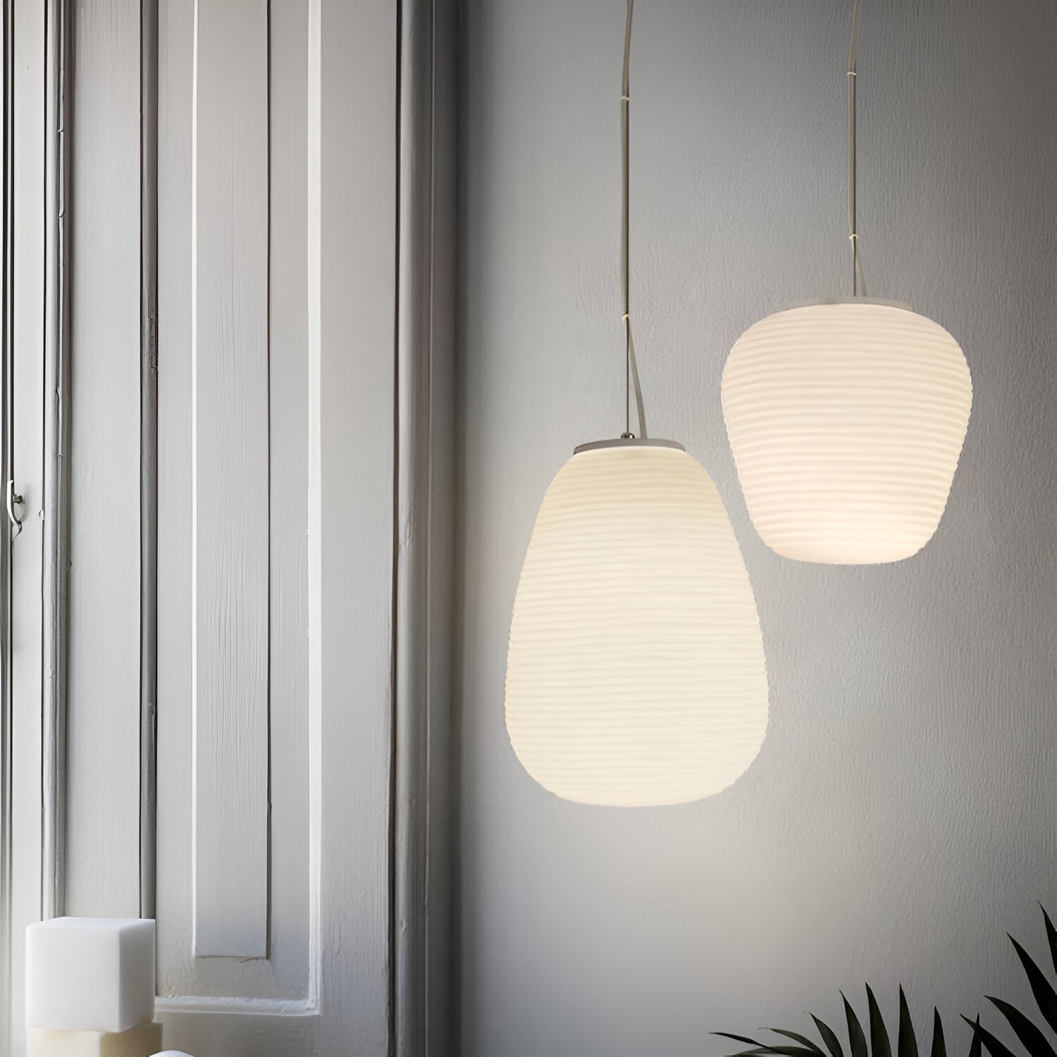Opaline Pendant Light Ribbed Glass LED 13.4 in Adjustable Café Dining Room Hanging Lamp | Thomler