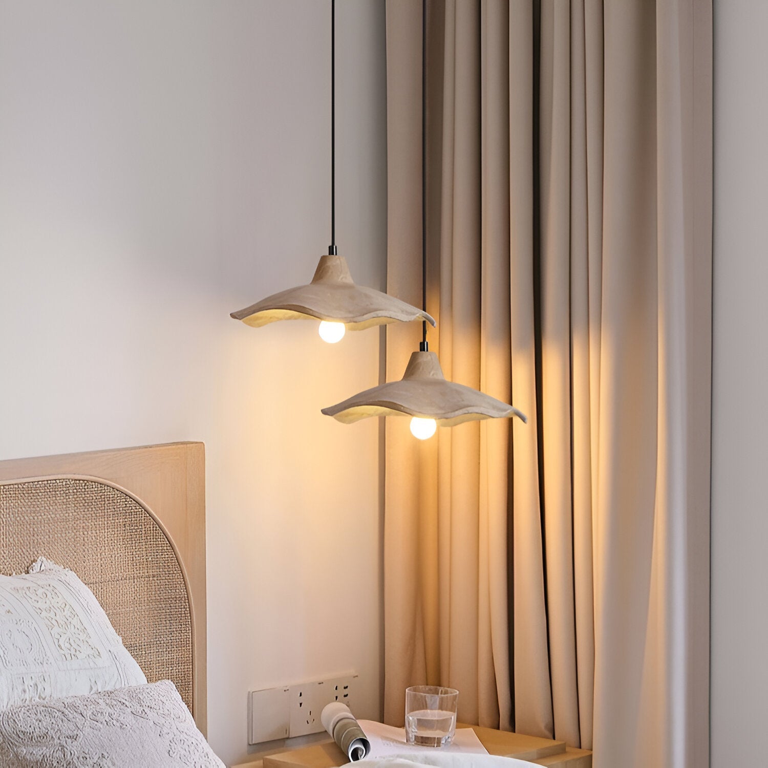 Pendant Light Cement 15.7 in Flower Shape Matte Dining Room Hanging Ceiling Lamp Wabi Sabi Japandi Minimalist Lighting Fixture | Thomler