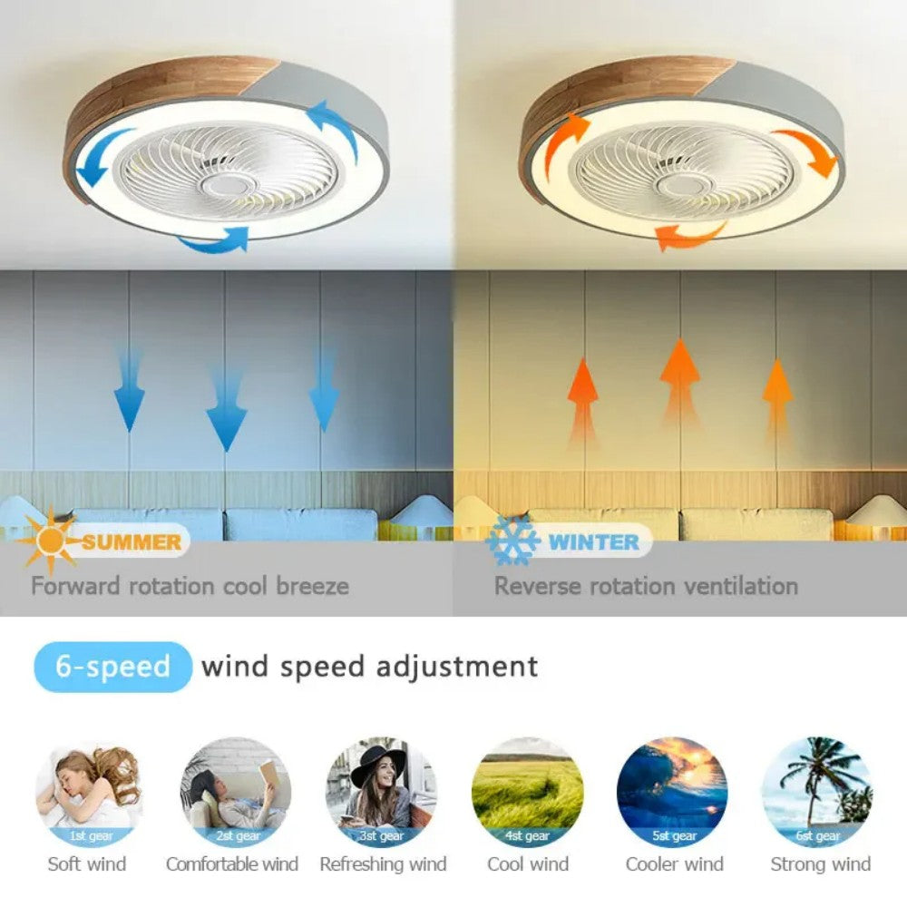 Ceiling Fan Solid Wood 20 in LED Light Indoor Living Room Bedroom Remote Control | Thomler