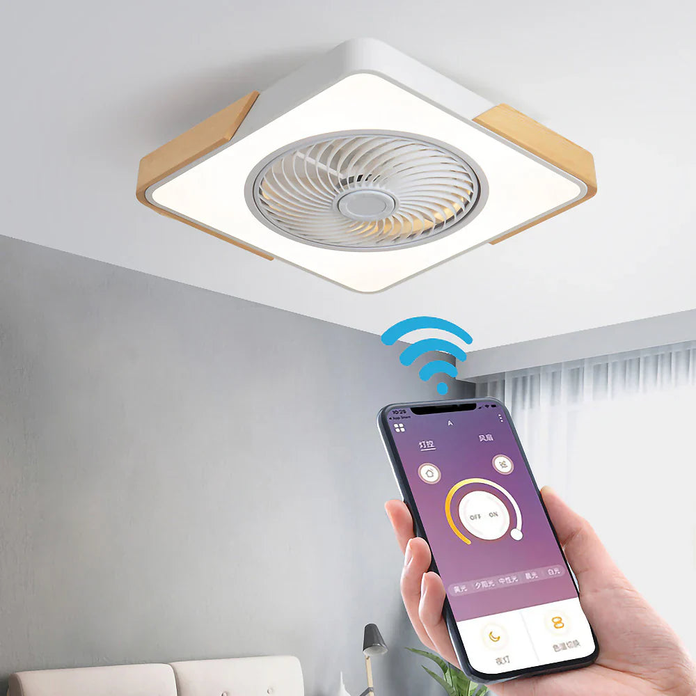 Ceiling Fan Solid Wood 20 in LED Light Indoor Living Room Bedroom Remote Control | Thomler