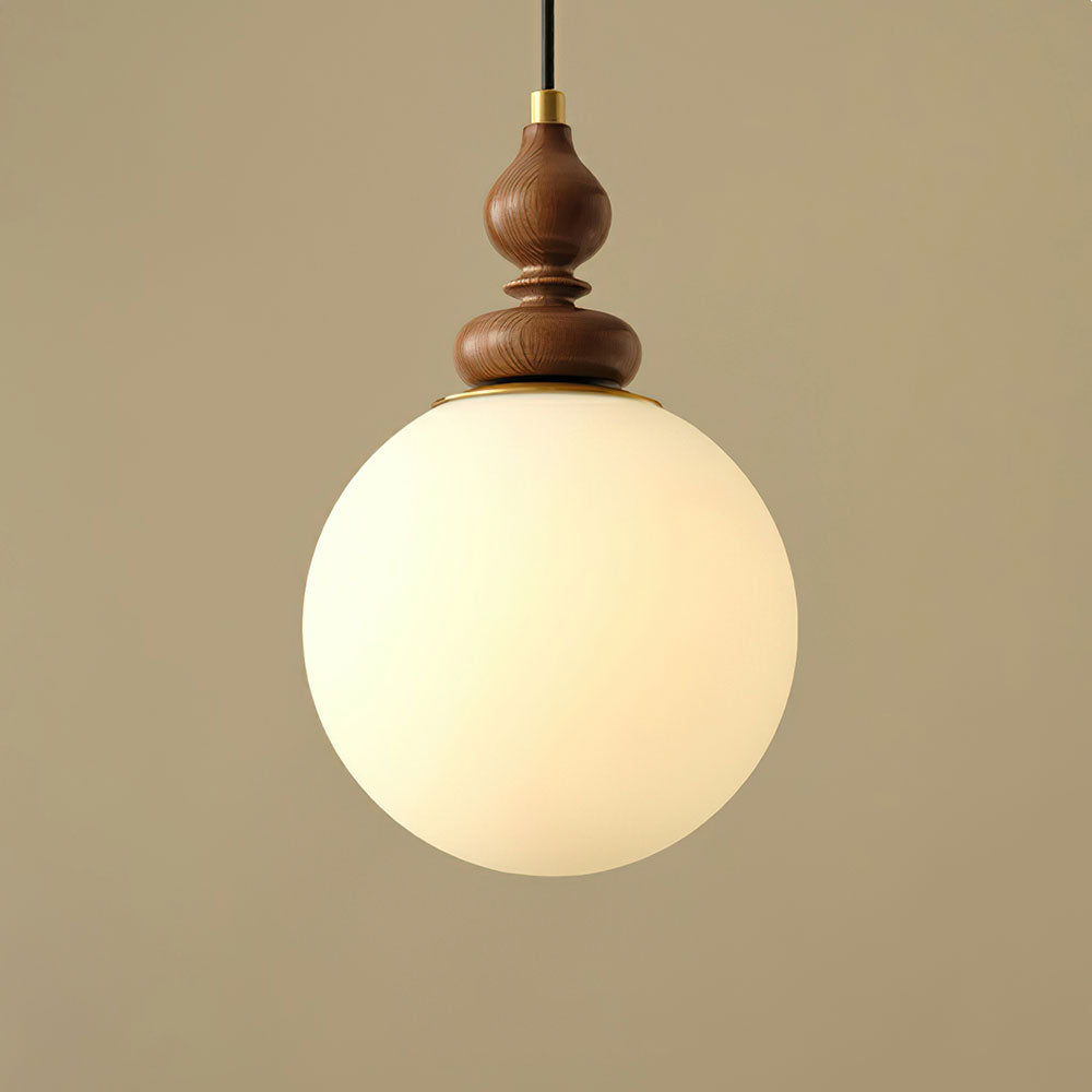 Pendant Light Wood 7.1 in Diameter Milky White Glass Adjustable Ceiling Dining Room Bedroom Lighting | Thomler
