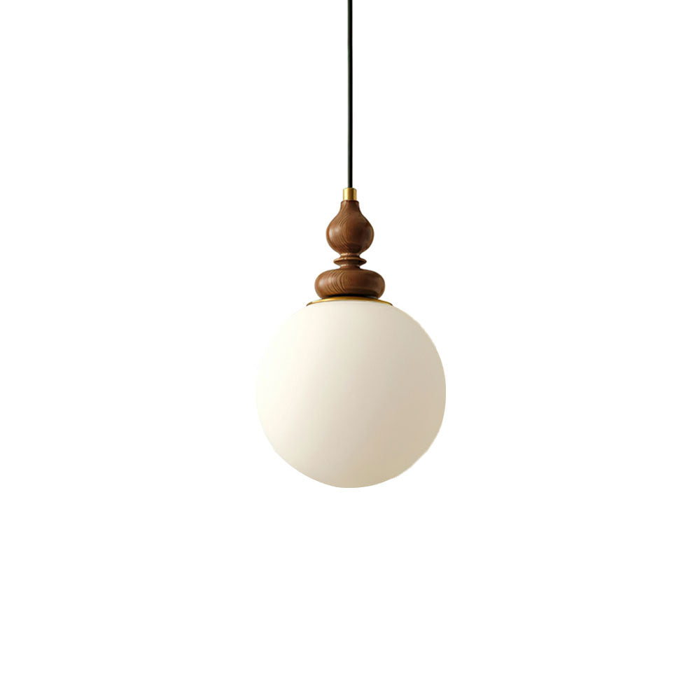 Pendant Light Wood 7.1 in Diameter Milky White Glass Adjustable Ceiling Dining Room Bedroom Lighting | Thomler
